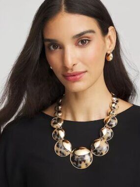 NWT CHICO'S Golden Tortoise Collar Necklace AND MATCHING LINEAR EARRINGS